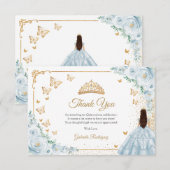 Elegant Chic Baby Blue Roses Gold Quinceanera サンキューカード (正面/裏面)