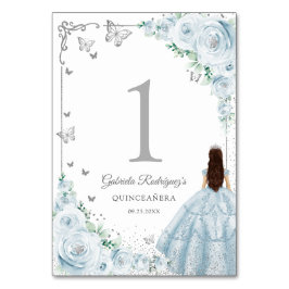 Elegant Chic Baby Blue Roses Silver Quinceanera テーブルナンバー