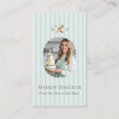 Elegant Chic Bakery Stripes & Gold Whisk Photo 名刺 (正面)