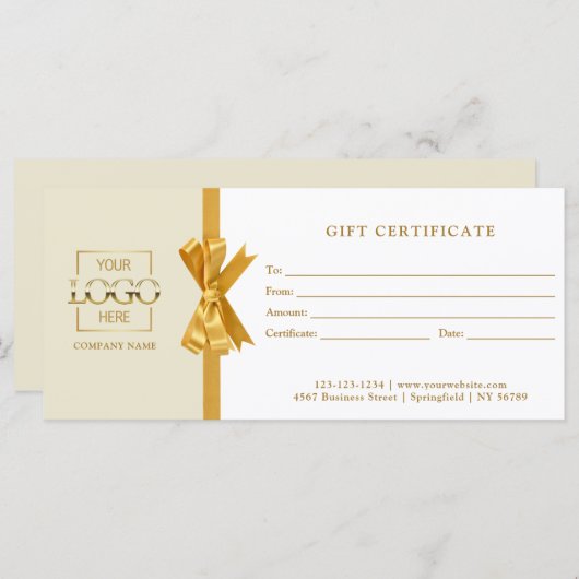 Elegant Chic Beige Gold Business Gift Certificate (正面/裏面)