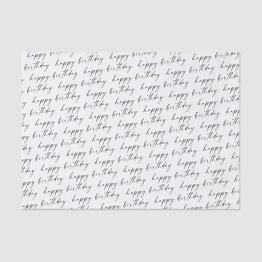 Elegant Chic Black and White Script Happy Birthday 薄葉紙 (正面)