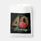 Elegant Chic Black Gold 40th Birthday Red Rose フェイバーバッグ (正面)