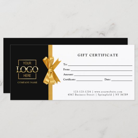 Elegant Chic Black Gold Business Gift Certificate (正面/裏面)