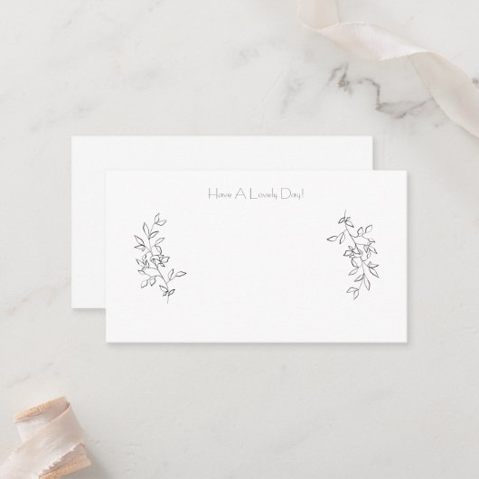 Elegant Chic Black & White Botanical Leaves Cards プレイスカード (正面/裏面インサイチュ)