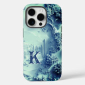 Elegant chic blue floral chinoiserie monogram Case-Mate iPhoneケース (裏面)