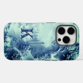 Elegant chic blue floral chinoiserie monogram Case-Mate iPhoneケース (裏面 (横))