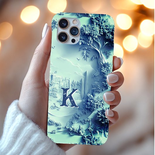 Elegant chic blue floral chinoiserie monogram Case-Mate iPhoneケース