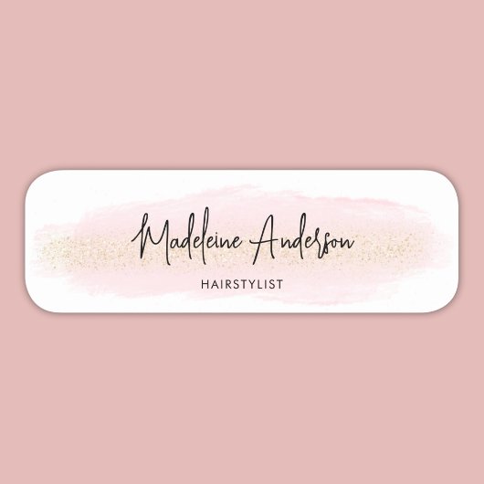 Elegant Chic Blush Pink Gold Glitter Hair stylist 名札