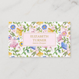 Elegant Chic Blush Pink Yellow Blue Floral Pattern 名刺