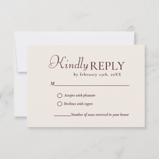 Elegant & Chic Burgundy & Ivory wedding RSVP Card (正面)