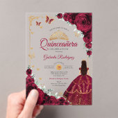 Elegant Chic Burgundy Roses Gold Quinceanera  アクリル招待状 (インサイチュ (ポータブル))