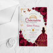 Elegant Chic Burgundy Roses Gold Quinceanera  アクリル招待状