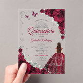 Elegant Chic Burgundy Roses Silver Quinceanera  アクリル招待状 (インサイチュ (ポータブル))