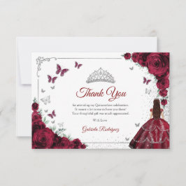 Elegant Chic Burgundy Roses Silver Quinceanera サンキューカード