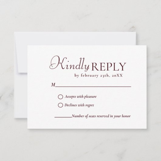 Elegant & Chic Burgundy wedding RSVP Card (正面)