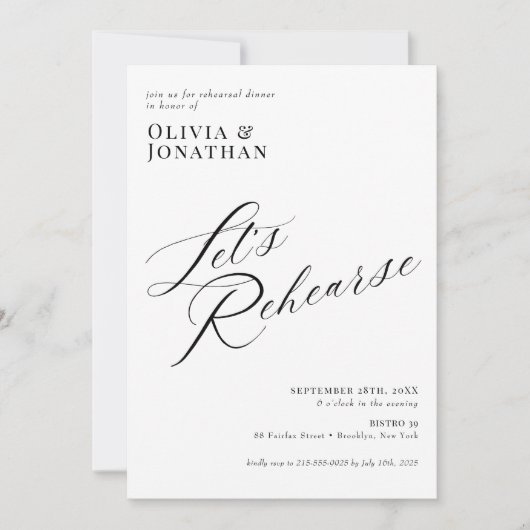 Elegant Chic Calligraphy Rehearsal Dinner  招待状 (正面)