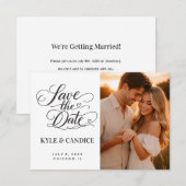 Elegant Chic Calligraphy Save the Date Wedding 案内状 (正面/裏面)