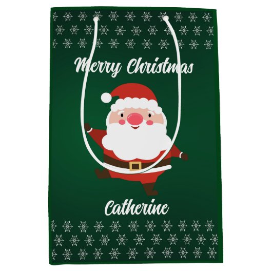 Elegant Chic Cute Modern Festive Red and Green  ミディアムペーパーバッグ (正面)