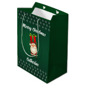 Elegant Chic Cute Modern Festive Red and Green  ミディアムペーパーバッグ (裏面アングル)