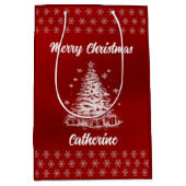 Elegant Chic Cute Modern Festive Red and White ミディアムペーパーバッグ (正面)