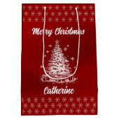 Elegant Chic Cute Modern Festive Red and White ミディアムペーパーバッグ (裏面)