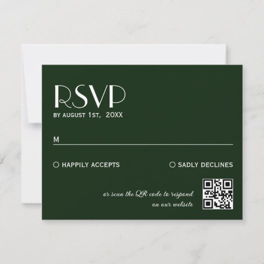Elegant Chic Dark Green QR Code Wedding 出欠カード (正面)