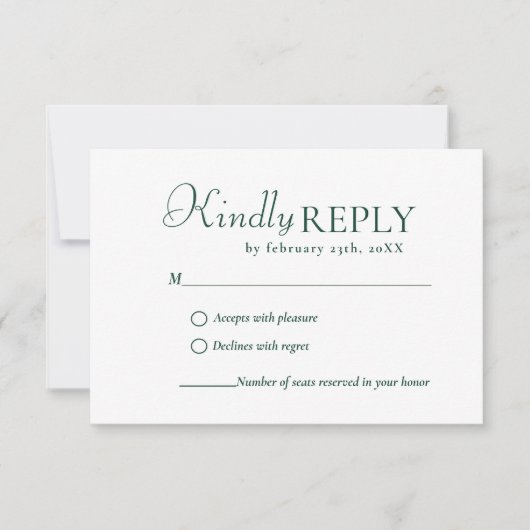 Elegant & Chic Emerald Green Green wedding RSVP Ca (正面)