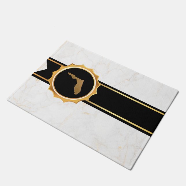 Elegant Chic Gold & Black Florida State Map ドアマット (アングル)