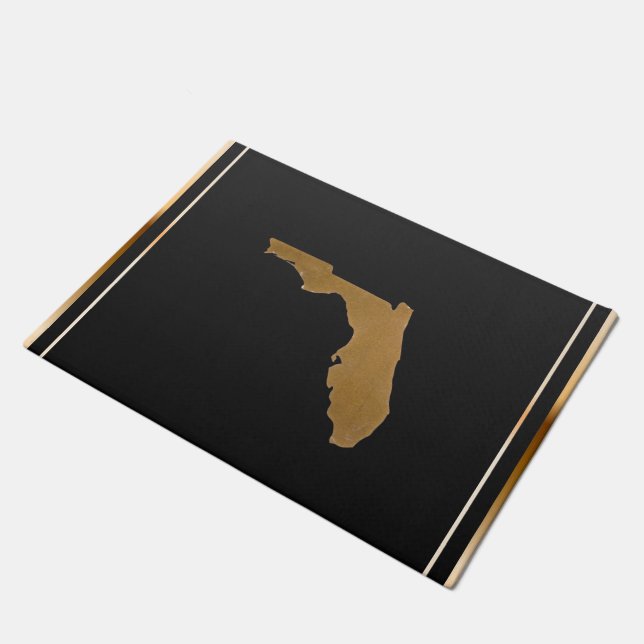 Elegant Chic Gold & Black Florida State Map ドアマット (アングル)