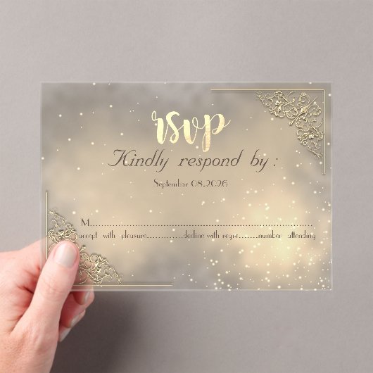 Elegant Chic Gold Frame  RSVP Card アクリル招待状 (インサイチュ (ポータブル))