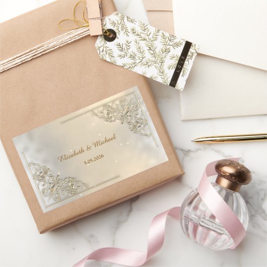 Elegant Chic Gold Frame Thank You 長方形シール (ギフト)