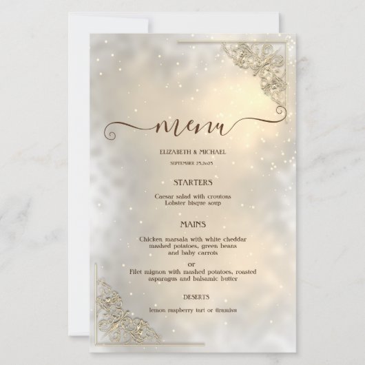 Elegant Chic Gold Frame Wedding Menu Card (正面)