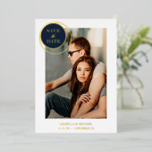 Elegant Chic Gold Navy Photo Sophisticated Wedding 箔招待状 (立ち正面)