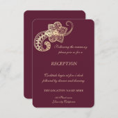 Elegant Chic Gold Paisley  Wedding Reception 招待状 (正面/裏面)