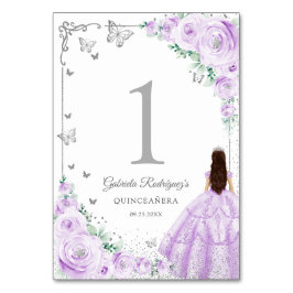 Elegant Chic Lilac Purple Roses Silver Quinceanera テーブルナンバー