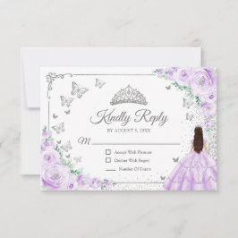 Elegant Chic Lilac Purple Silver Quinceanera Reply 出欠カード