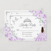 Elegant Chic Lilac Purple Silver Quinceanera Reply 出欠カード (正面/裏面)