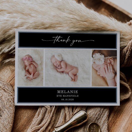 Elegant Chic Minimal Baby Photo Thank You Card 招待状