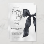 Elegant Chic Modern Black Bow Birthday Invitation 招待状 (正面/裏面)