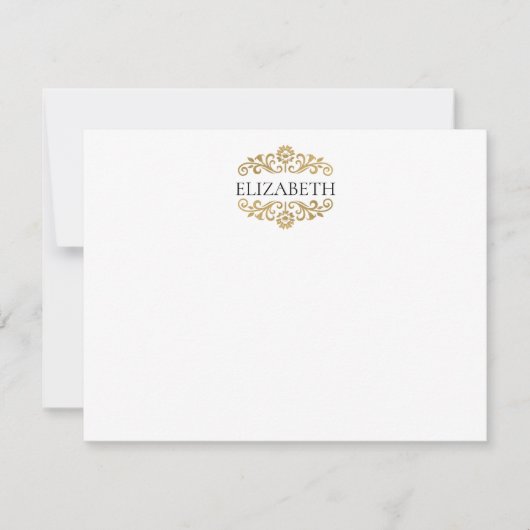 Elegant Chic Modern Monogram Black Gold  ノートカード (正面)