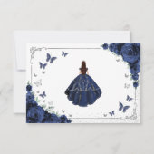 Elegant Chic Navy Blue Roses Silver Quinceanera サンキューカード (裏面)