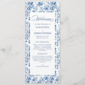 Elegant Chic Navy Blue Toile de Jouy Roses Wedding プログラム (正面)