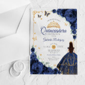 Elegant Chic Navy Roses Gold Quinceanera アクリル招待状