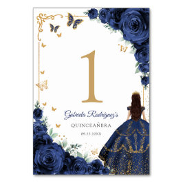 Elegant Chic Navy Roses Gold Quinceanera テーブルナンバー