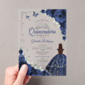 Elegant Chic Navy Roses Silver Quinceanera  アクリル招待状 (インサイチュ (ポータブル))