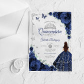 Elegant Chic Navy Roses Silver Quinceanera  アクリル招待状
