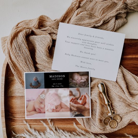 Elegant Chic Photo Collage Baby Announcement Card 招待状