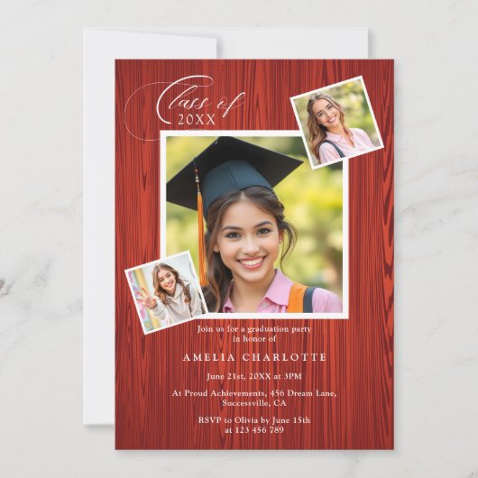 Elegant Chic Photo Collage Rustic Graduation 招待状 (正面)