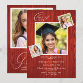 Elegant Chic Photo Collage Rustic Graduation 招待状 (正面/裏面)
