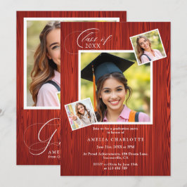 Elegant Chic Photo Collage Rustic Graduation 招待状